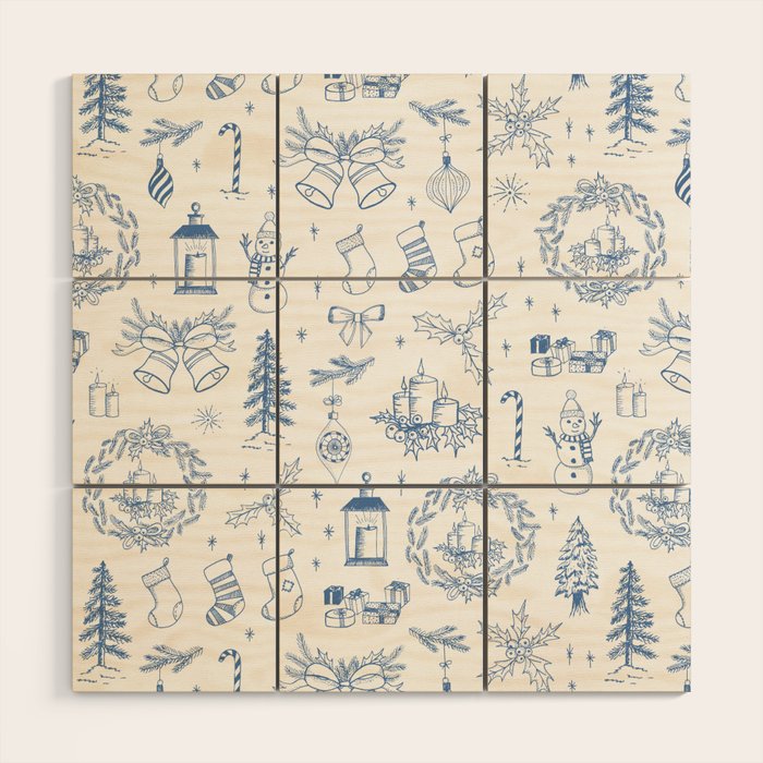 Christmas Toile // Blue & White Wood Wall Art Gallery Image 1
