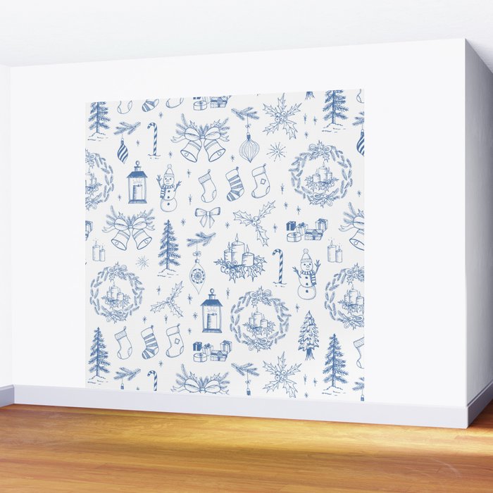 Christmas Toile // Blue & White Wall Mural Gallery Image 2