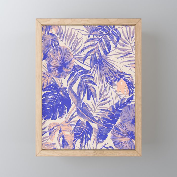 Blue and pink leafy jungle J Mini Art Print Gallery Image 1