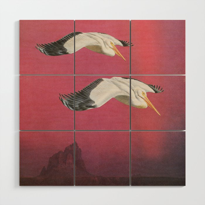 Pelicans in Space Wood Wall Art Gallery Image 1