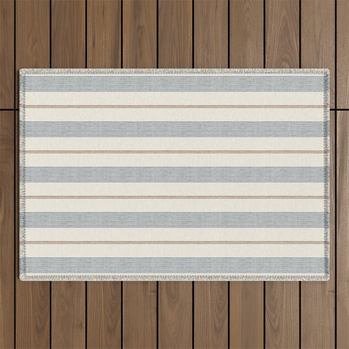 ivy stripes - blue, rust on cream Outdoor Rug Gallery Image 1