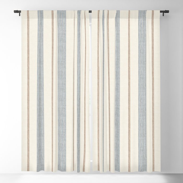 ivy stripes - blue, rust on cream Window Curtain Gallery Image 5