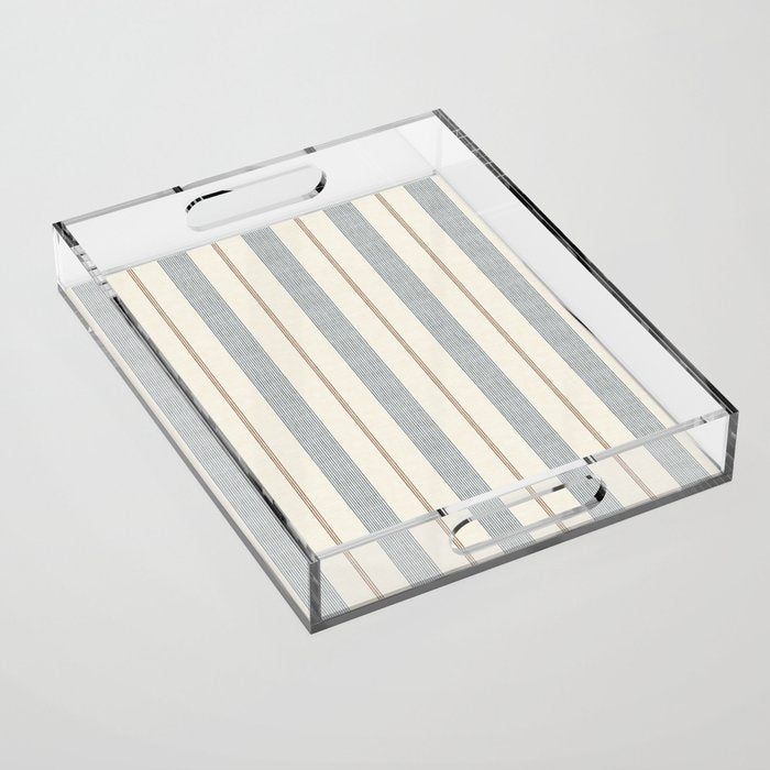 ivy stripes - blue, rust on cream Acrylic Tray Gallery Image 1