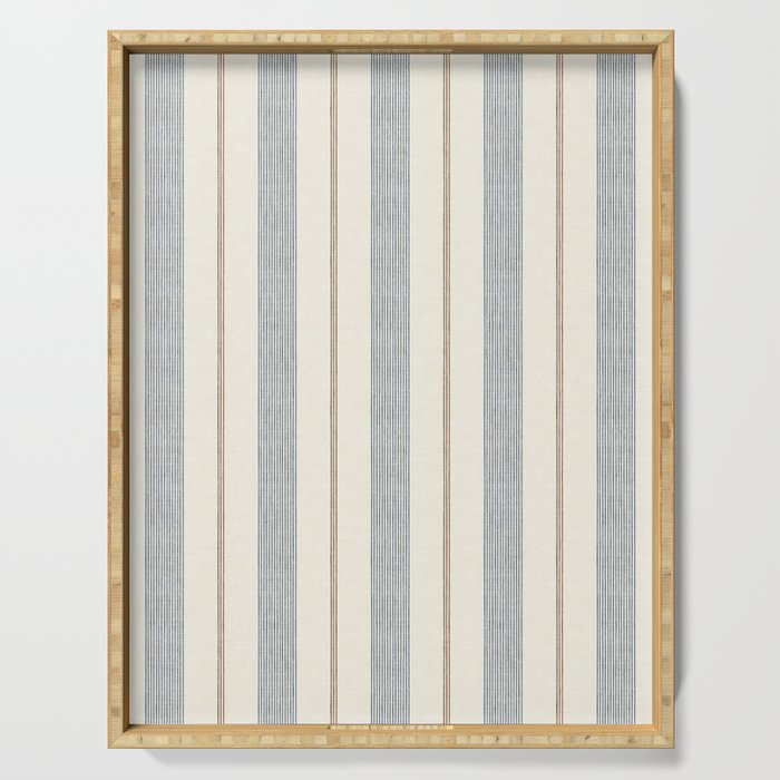 ivy stripes - blue, rust on cream Serving Tray Gallery Image 1
