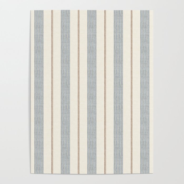 ivy stripes - blue, rust on cream Poster Gallery Image 1