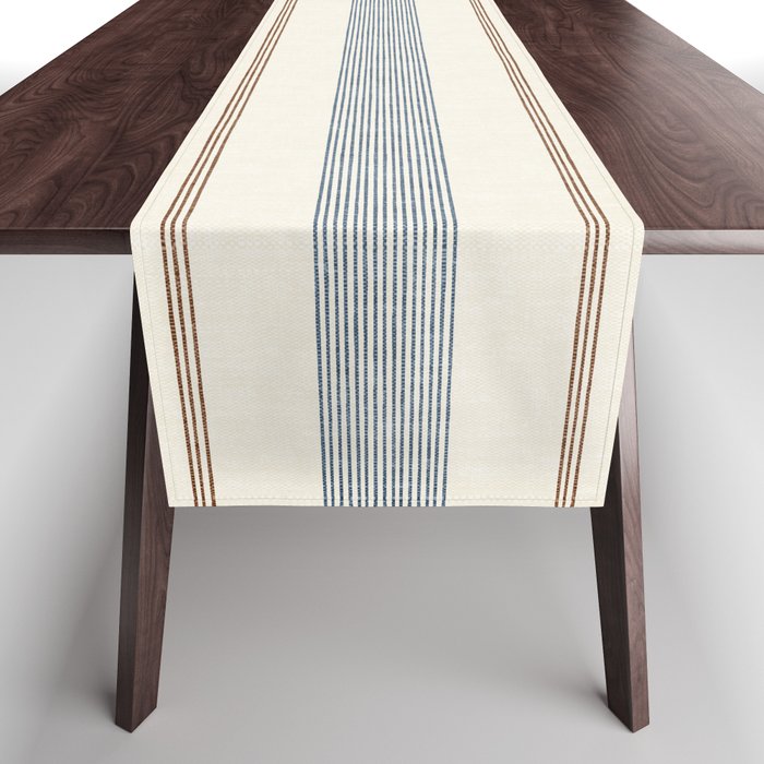ivy stripes - blue, rust on cream Table Runner Gallery Image 1