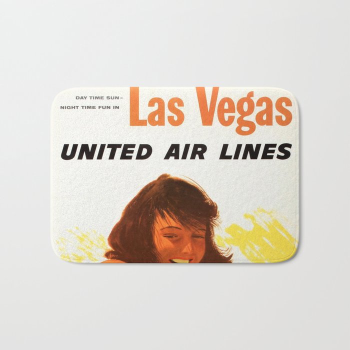 Vintage Las Vegas United Air Lines Travel Poster "Day Time Sun Night Time Fun" Bath Mat Gallery Image 1