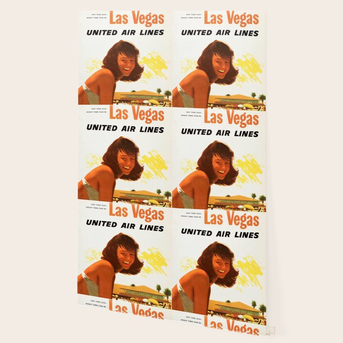 Vintage Las Vegas United Air Lines Travel Poster "Day Time Sun Night Time Fun" Wallpaper Gallery Image 2