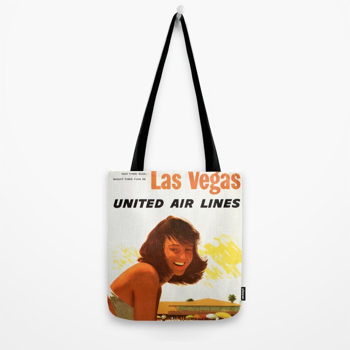 Vintage Las Vegas United Air Lines Travel Poster "Day Time Sun Night Time Fun" Tote Bag Gallery Image 2