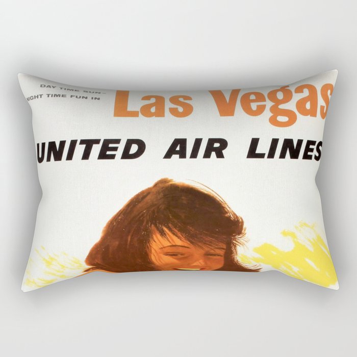 Vintage Las Vegas United Air Lines Travel Poster "Day Time Sun Night Time Fun" Rectangular Pillow Gallery Image 1