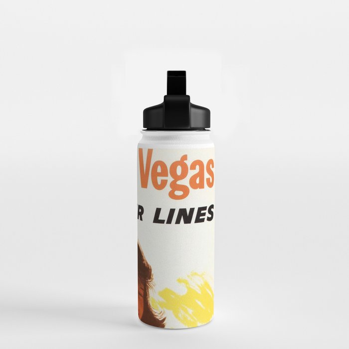 Vintage Las Vegas United Air Lines Travel Poster "Day Time Sun Night Time Fun" Water Bottle Gallery Image 2