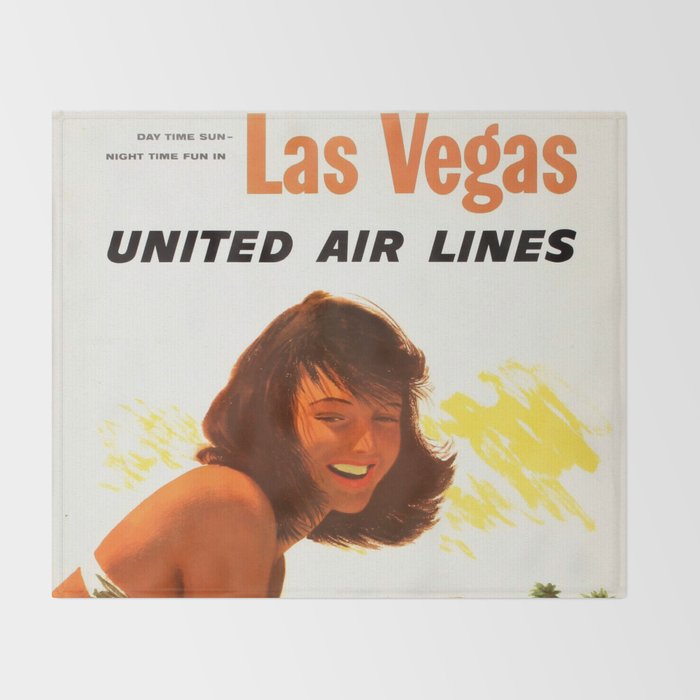 Vintage Las Vegas United Air Lines Travel Poster "Day Time Sun Night Time Fun" Throw Blanket Gallery Image 2