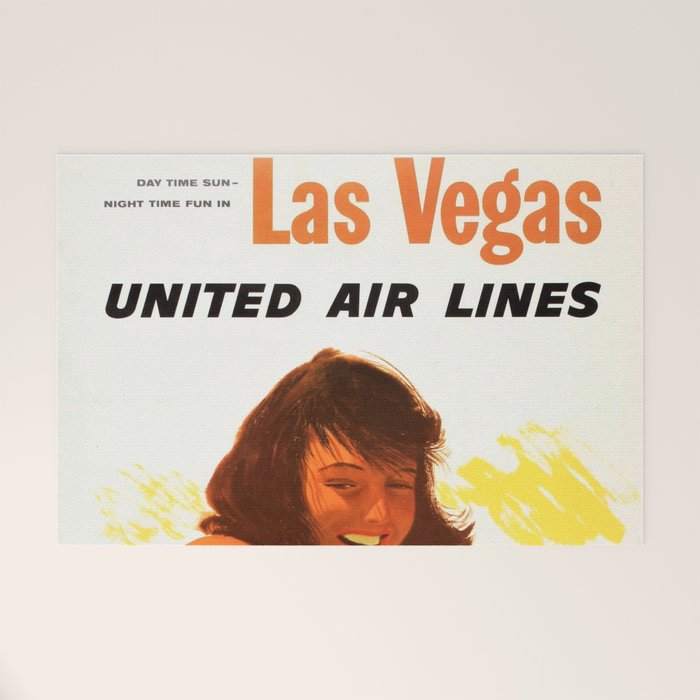 Vintage Las Vegas United Air Lines Travel Poster "Day Time Sun Night Time Fun" Welcome Mat Gallery Image 1