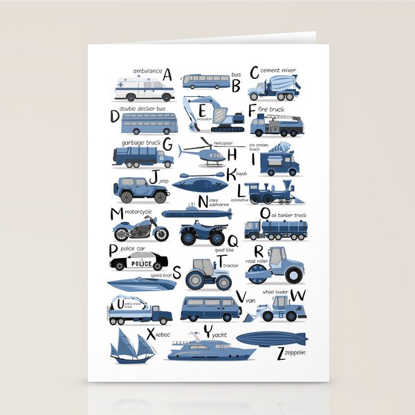 Transportation Alphabet in Blue  Stationery Card Gallery Image 2