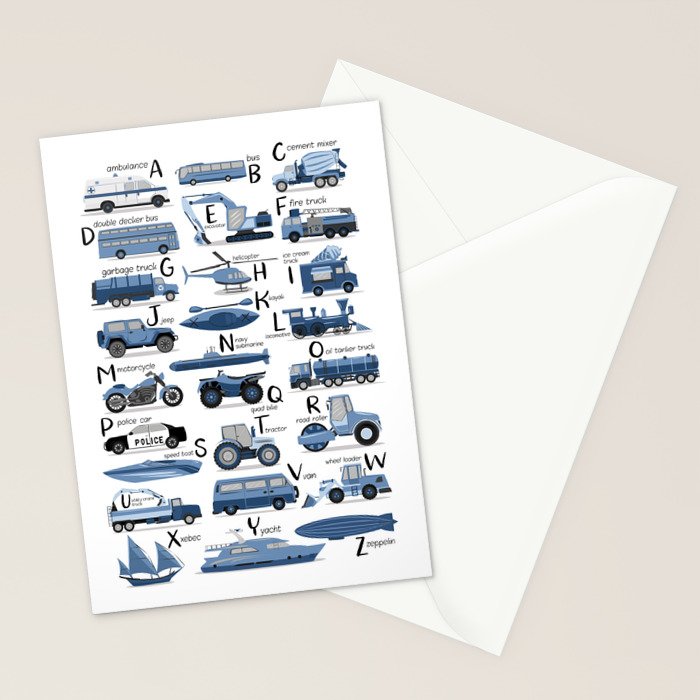 Transportation Alphabet in Blue  Stationery Card Gallery Image 2