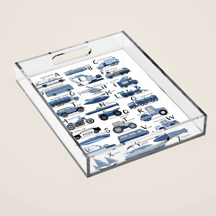 Transportation Alphabet in Blue  Acrylic Tray Gallery Image 1