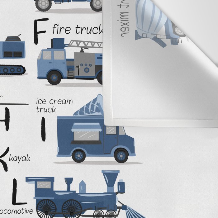 Transportation Alphabet in Blue  Wall Tapestry Gallery Image 3
