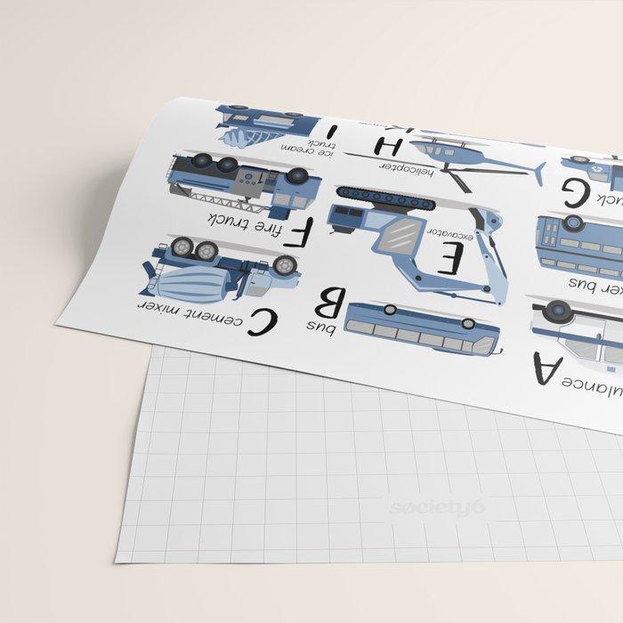 Transportation Alphabet in Blue  Wrapping Paper Gallery Image 2