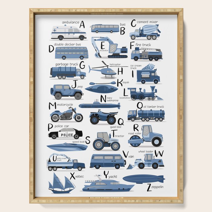 Transportation Alphabet in Blue  Serving Tray Gallery Image 1