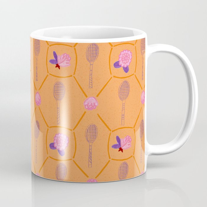 Tennis Rackets & Roses in Peach & Orange Coffee Mug Gallery Image 1