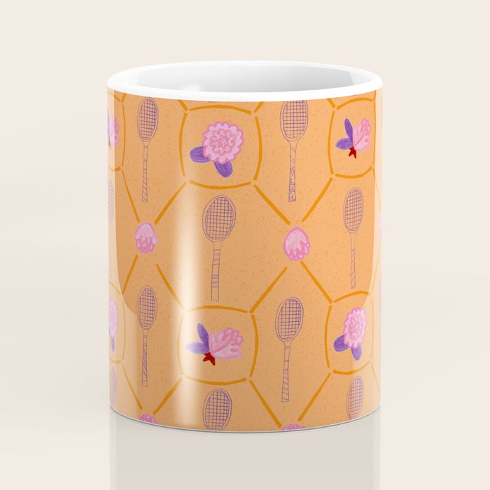 Tennis Rackets & Roses in Peach & Orange Coffee Mug Gallery Image 4