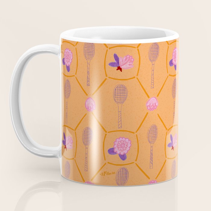 Tennis Rackets & Roses in Peach & Orange Coffee Mug Gallery Image 3