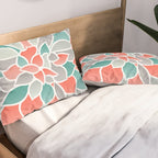 Modern Floral Prints, Coral, Teal Green and Gray Pillow Sham Gallery Image 2