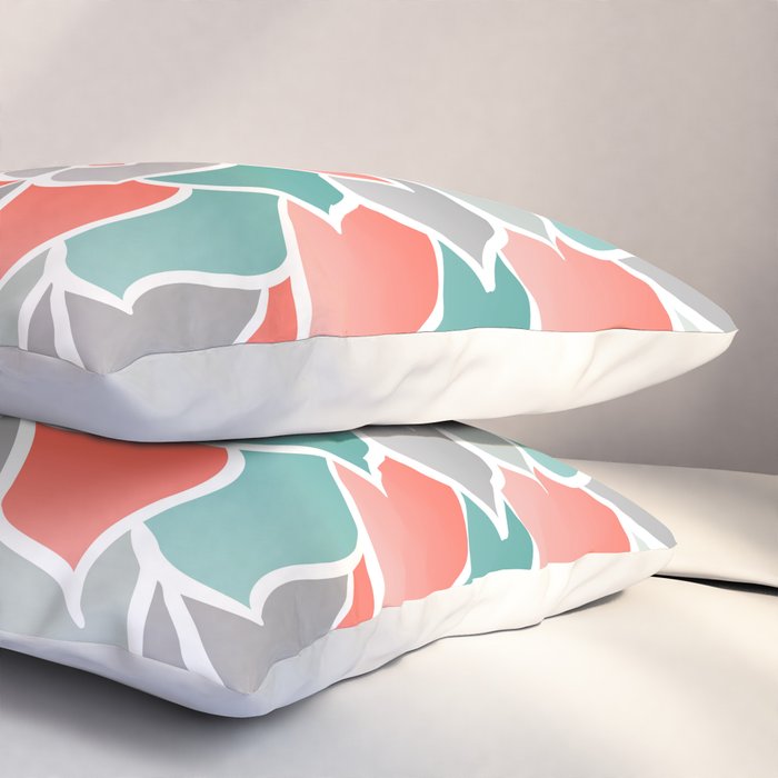Modern Floral Prints, Coral, Teal Green and Gray Pillow Sham Gallery Image 3