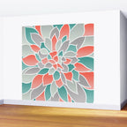 Modern Floral Prints, Coral, Teal Green and Gray Wall Mural Gallery Image 2