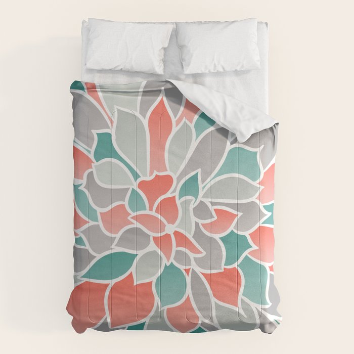 Modern Floral Prints, Coral, Teal Green and Gray Comforter Gallery Image 6