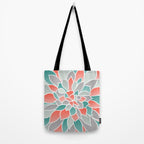 Modern Floral Prints, Coral, Teal Green and Gray Tote Bag Gallery Image 2