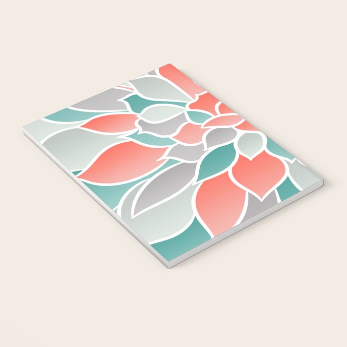 Modern Floral Prints, Coral, Teal Green and Gray Notebook Gallery Image 3