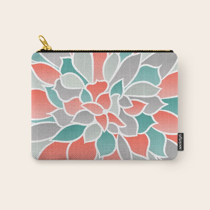 Modern Floral Prints, Coral, Teal Green and Gray Carry All Pouch Gallery Image 1
