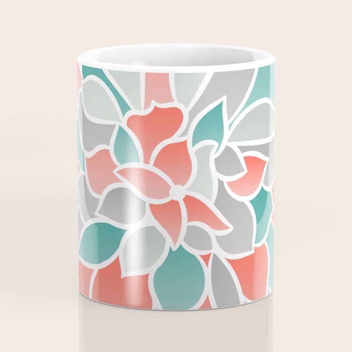 Modern Floral Prints, Coral, Teal Green and Gray Coffee Mug Gallery Image 4