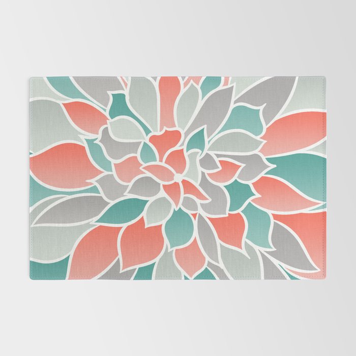 Modern Floral Prints, Coral, Teal Green and Gray Rug Gallery Image 2