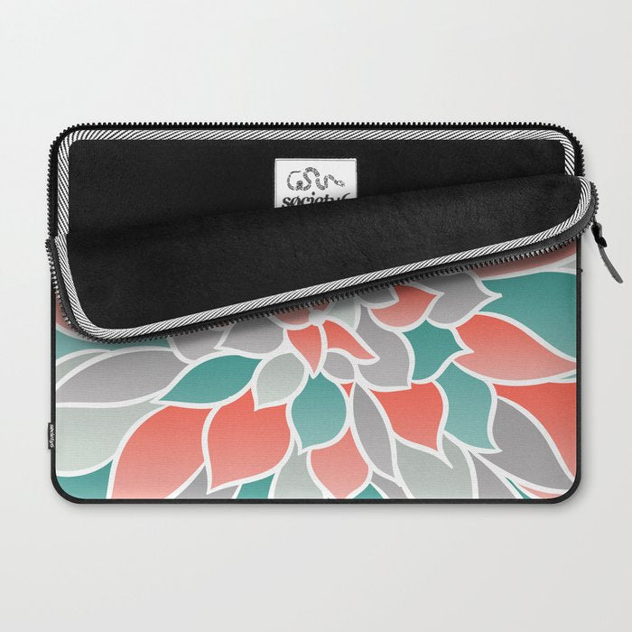 Modern Floral Prints, Coral, Teal Green and Gray Laptop Sleeve Gallery Image 2