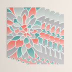 Modern Floral Prints, Coral, Teal Green and Gray Wrapping Paper Gallery Image 3