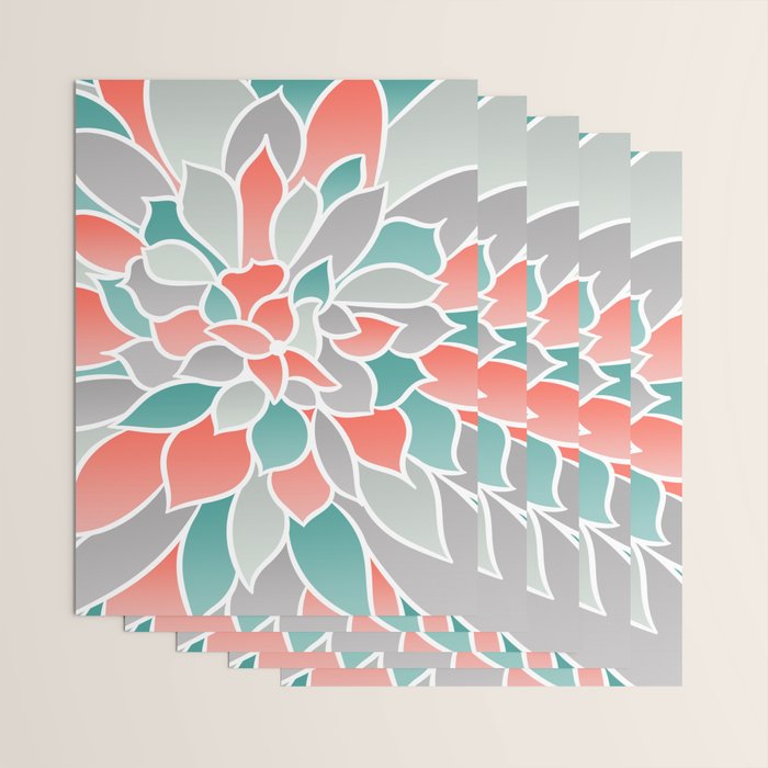 Modern Floral Prints, Coral, Teal Green and Gray Wrapping Paper Gallery Image 3