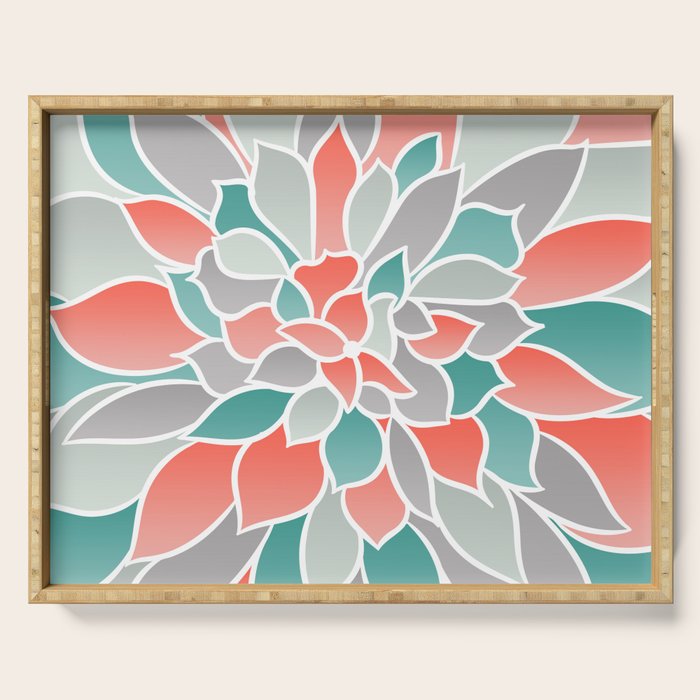 Modern Floral Prints, Coral, Teal Green and Gray Serving Tray Gallery Image 1