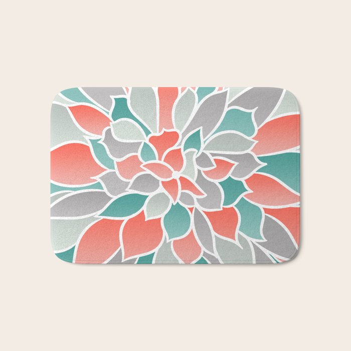 Modern Floral Prints, Coral, Teal Green and Gray Bath Mat Gallery Image 1