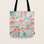 Modern Floral Prints, Coral, Teal Green and Gray Tote Bag Gallery Image 1