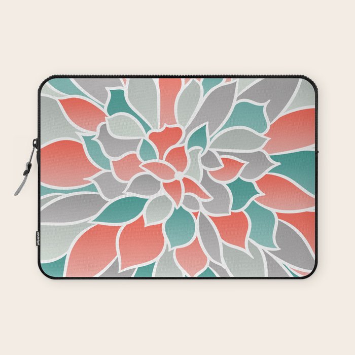 Modern Floral Prints, Coral, Teal Green and Gray Laptop Sleeve Gallery Image 1
