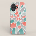Modern Floral Prints, Coral, Teal Green and Gray iPhone Case Gallery Image 1