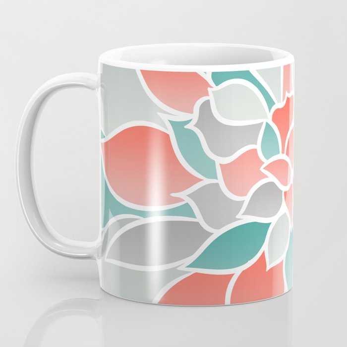 Modern Floral Prints, Coral, Teal Green and Gray Coffee Mug Gallery Image 3