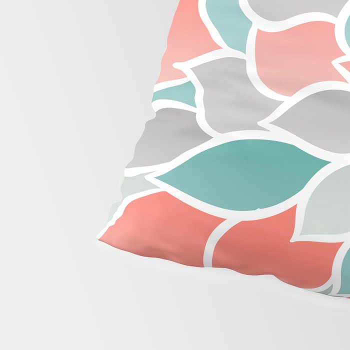 Modern Floral Prints, Coral, Teal Green and Gray Pillow Sham Gallery Image 4