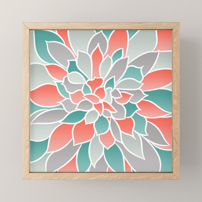 Modern Floral Prints, Coral, Teal Green and Gray Mini Art Print Gallery Image 1