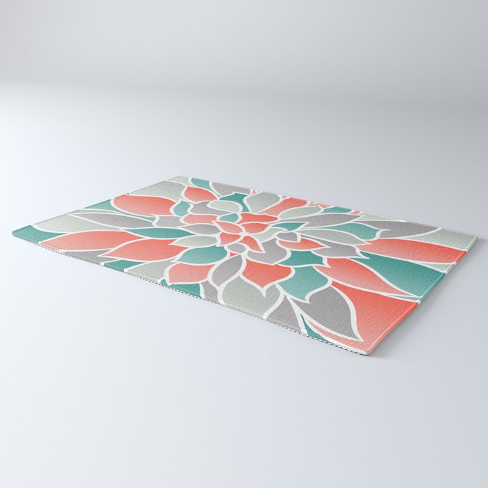 Modern Floral Prints, Coral, Teal Green and Gray Rug Gallery Image 3