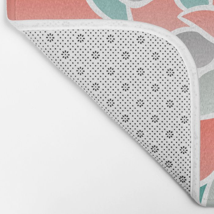 Modern Floral Prints, Coral, Teal Green and Gray Bath Mat Gallery Image 2
