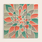 Modern Floral Prints, Coral, Teal Green and Gray Wood Wall Art Gallery Image 1
