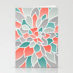Modern Floral Prints, Coral, Teal Green and Gray Stationery Card Gallery Image 2